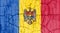 Textured photo of the flag of Moldova with cracks.