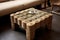 Textured Pieces burlap fabric wooden table. Generate Ai