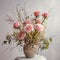 Textured Prairiecore Vase With Pink Roses And Soft Focal Points