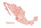 Textured vector map of Mexico. Hand drawn ethno pattern, tribal background.