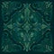 Textured vintage emboss 3d lines Damask seamless pattern. Floral embossed green background. Grunge ornate backdrop. Line art