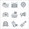 Th of july line icons. linear set. quality vector line set such as champagne, kite, usa, megaphone, apple pie, cap, usa, drum
