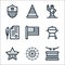 Th of july line icons. linear set. quality vector line set such as drum, fireworks, star, barbecue, usa, document, party hat