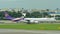Thai Airways Airbus A340-600 quad-jet taxiing at Changi Airport