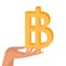 Thai baht in female hand. Money in hand. Earn money, salary symbol. Flat vector illustration