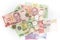 Thai baht and Hong Kong Dollars banknotes and coins isolated, currency of Thailand and Hong Kong