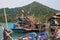 Thai boats for night fishing squid in the fishing village. Travel.