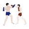 Thai boxing pose for fighting the opponent between red and blue side
