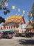 Thai Buddhist decorate temple with Thailand flag and yellow Buddhism symbol flag to celebrating