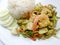 Thai Crab Curry Recipe - The fired curry shrimp and squid, mix seafood with mix vegetable. Phat phong kari in Thai, Thai Food.