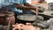 Thai craftsmanship sculpture handmade pottery handicraft earthenware in Studio