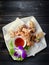 Thai cuisine, fried shrimp ravioli with sweet spicy sauce
