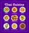 Thai cuisine meals menu design vector template