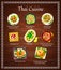 Thai cuisine vector menu card, food of Thailand