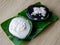 Thai Desserts Mung Bean Flour in Jelly topping coconut milk. Black Grass jelly