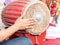 Thai Drum and drummer hand playing music, Traditional drum made