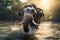 Thai elephant having fun swimming in the river, In the jungle. National Thai Elephant Day. World Elephant Day. Front