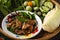 [Thai Esan food] Spicy Mushroom Straw mushroom Salad, Thai Esan local food, Thailand