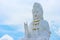 Thai famous big white bodhisattva guanyin statue with copy space sky background at Wat Huai Pla Kung temple, Chiang rai