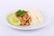 Thai Favorite Dish, Fried sliced pork with garlic with rice and cucumber