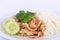 Thai Favorite Dish, Fried sliced pork with garlic with rice and cucumber