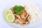 Thai Favorite Dish, Fried sliced pork with garlic with rice and cucumber