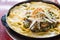 Thai food, fried mussel pancake in hot pan