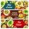 Thai food, Korea cuisine cartoon vector banners