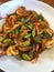 Thai food menu Stir fried shrimp curry with Sato.
