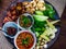 Thai food - Northern style dips with northern thai spicy sausage