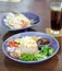 Thai food. Thai fried rice with shrimp paste and variety of vegetables served with sweet pork or chicken or known as Khao khluk