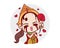 Thai ghost in traditional dress show love gesture and red hearts isolated on white background with scary halloween concept