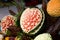 Thai Hand carved fruits In Flower pattern.