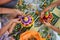 Thai Local people make flower bowl.