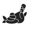 Thai massage black glyph icon. Type of massage. Includes deep-pressure point work to stimulate the sen. Pictogram for web page,