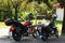 Thai men people riding biking retro vintage chopper motorcycle stop rest between journey travel and tour Pilok village of Thong