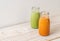 Thai milk tea and matcha green tea latte in bottle