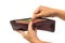 Thai money full in brown leather wallet