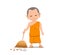 Thai monk holding broom is leaf sweep, design isolated