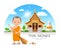 Thai monk is leaf sweep design Thailand temple and pagoda background