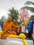 Thai Monk in the Local Village. Buddhist Donation Event in Burir