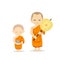 Thai monks talipot fan in hand and thai novice book in hand vector