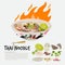 Thai noodle in chicken Thai style bowl with ingredient graphic element - illustration