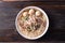 Thai rice noodles soup with pork and pork ball
