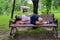 Thai Schoolgirl sleeping on the bench