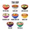 Thai soup icon set, different dishes in colorful bowls isolated