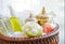 Thai spa massage setting with spa essential oil