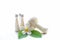 Thai Spa Treatments and massage flower on wooden white background, copy space.