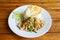 Thai spicy food basil chicken fried rice recipe with fried egg,