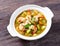 Thai spicy mixed vegetable soup with prawn